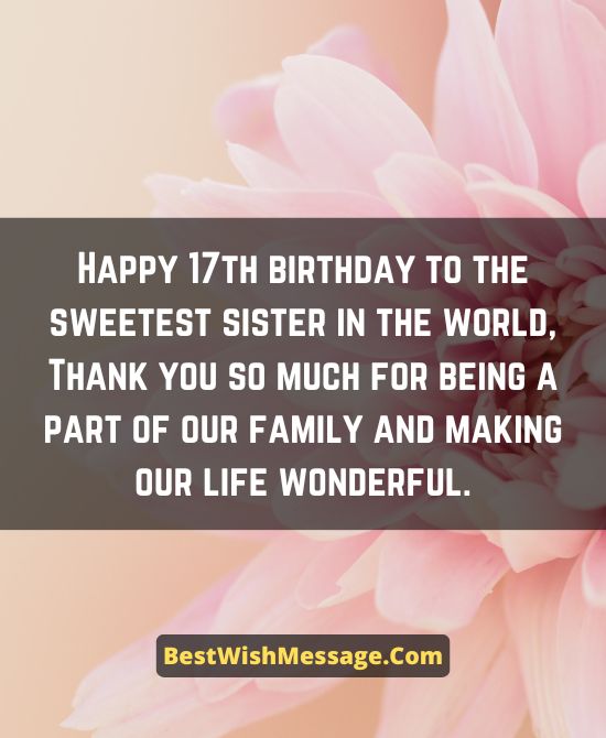 17th Birthday Wishes for Sister