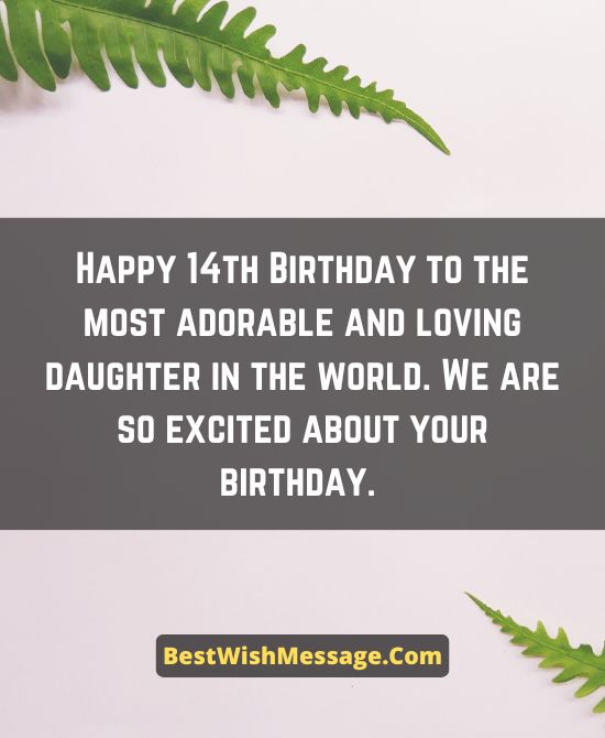 14th Birthday Wishes for Daughter