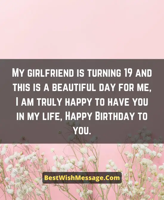 19th Birthday Wishes for Girlfriend
