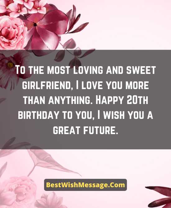 20th Birthday Wishes for Girlfriend