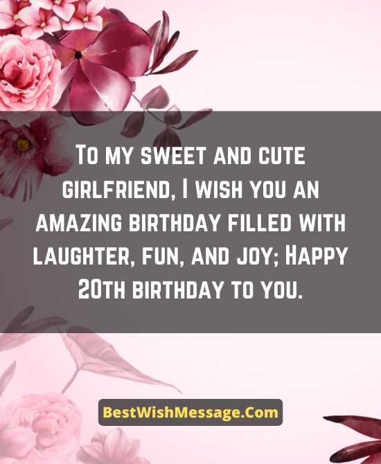 Short 20th Birthday Wishes for Girlfriend