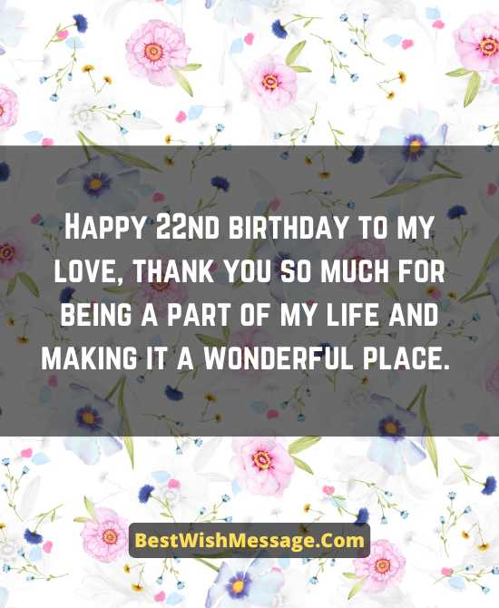 Short 22nd Birthday Wishes for Girlfriend