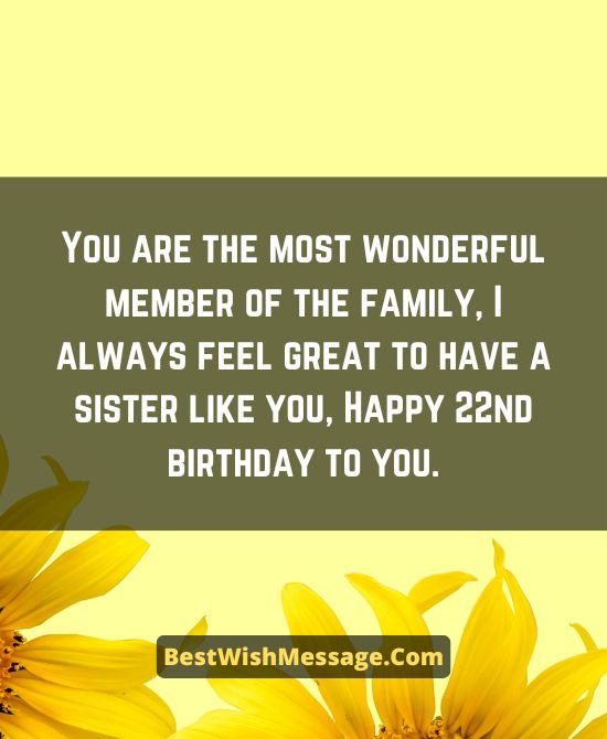 22nd Birthday Wishes for Sister