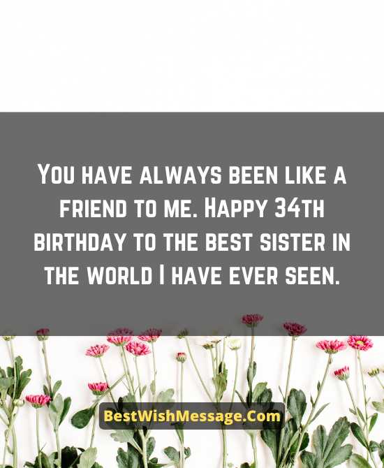 34th Birthday Wishes for Sister