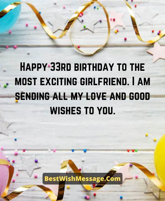Short 33rd Birthday Wishes for Girlfriend
